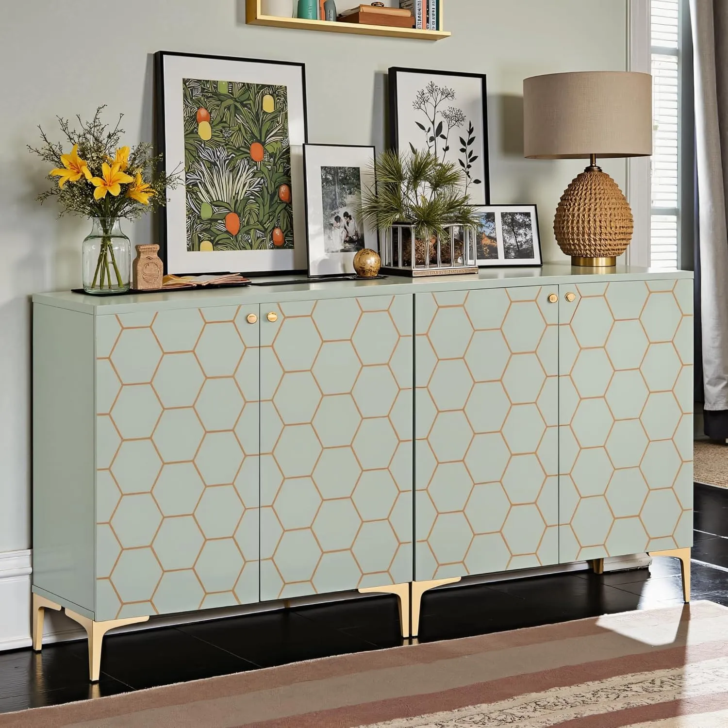 NicBex 2-Piece Sideboard Buffet Cabinet with Storage Coffee Bar Kitchen Storage Cabinet with Doors and Shelves Console Table for Living Room and Kitchen, 31.5”W x 13.98”D x 30.91”H, Gray