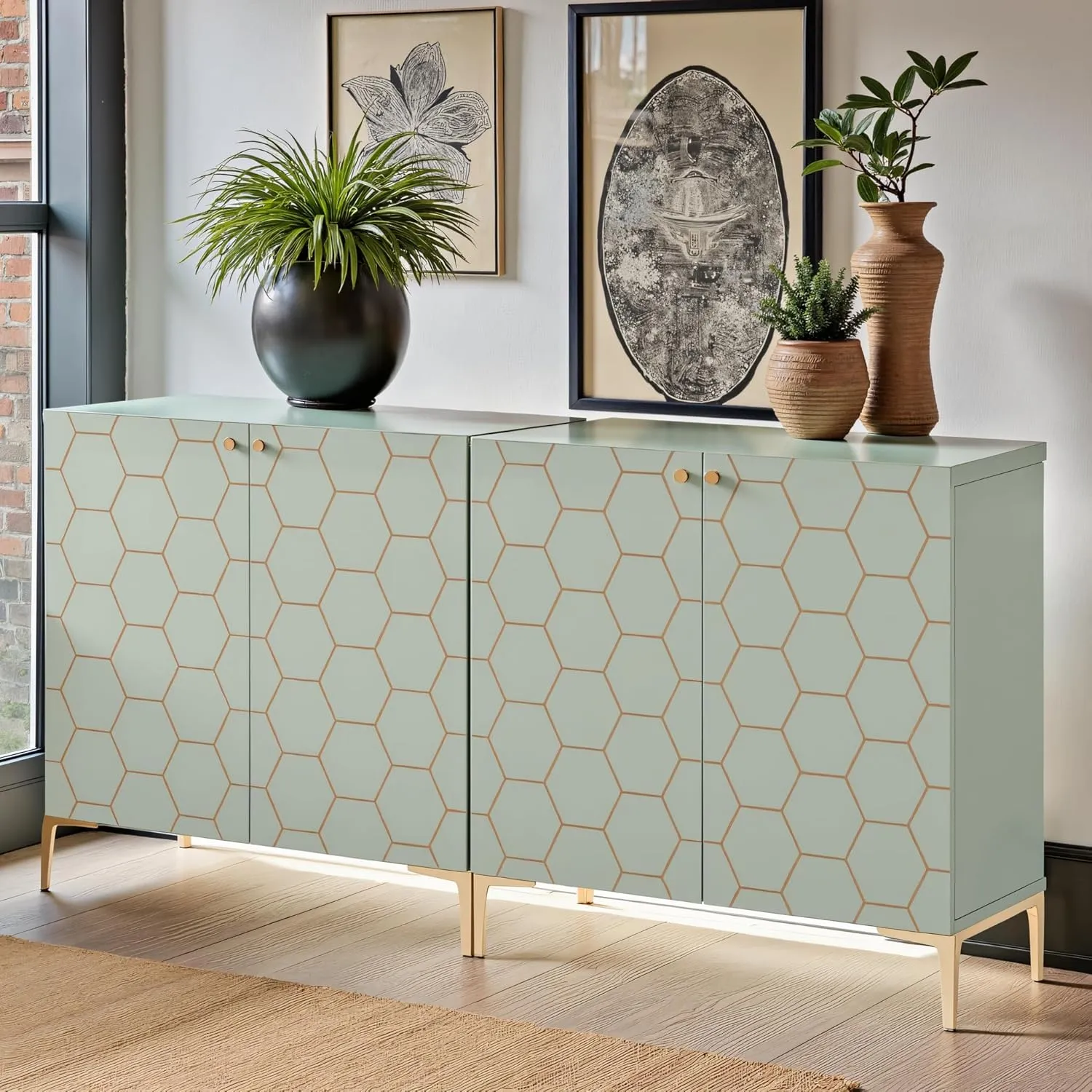 NicBex 2-Piece Sideboard Buffet Cabinet with Storage Coffee Bar Kitchen Storage Cabinet with Doors and Shelves Console Table for Living Room and Kitchen, 31.5”W x 13.98”D x 30.91”H, Gray
