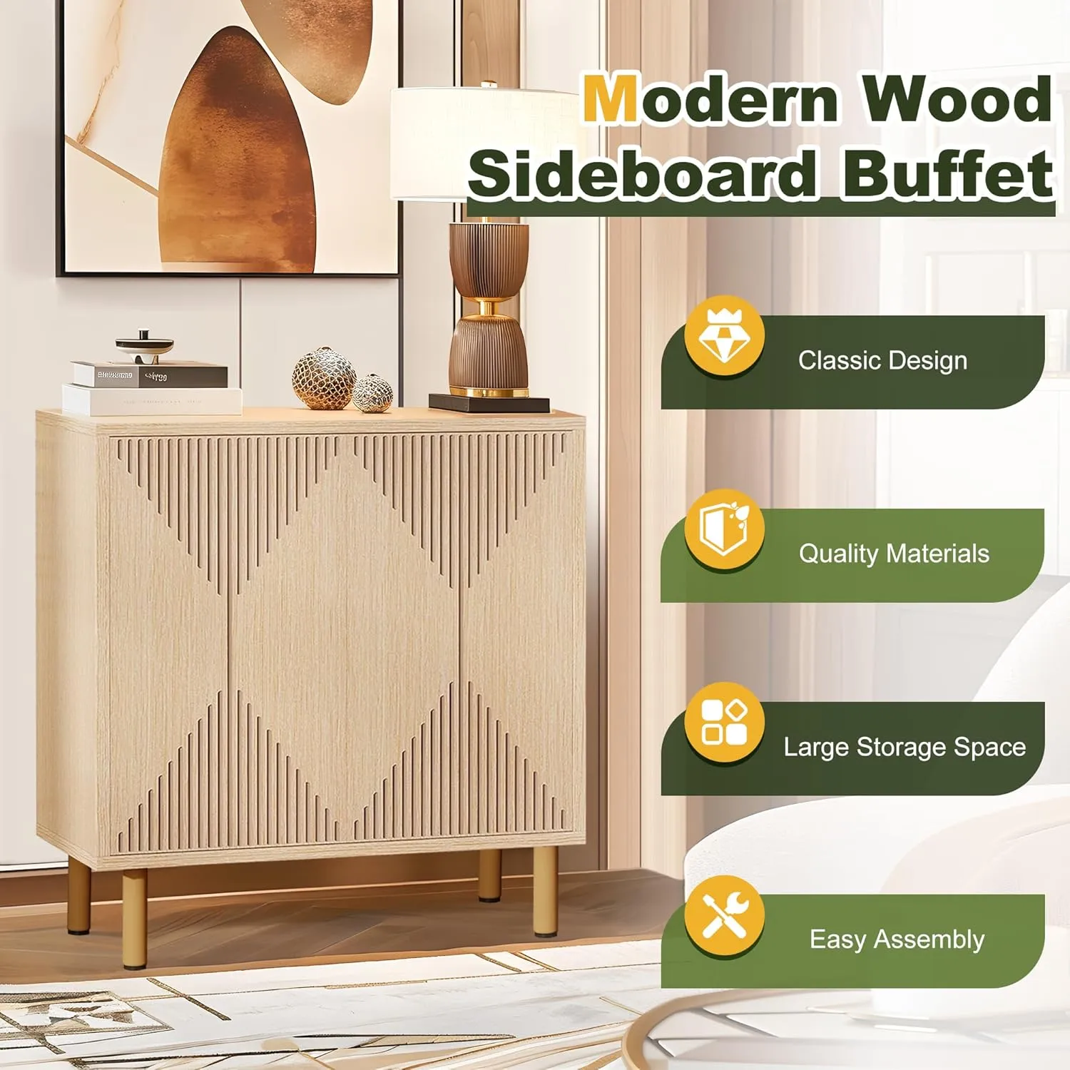 NicBex Modern Sideboard Cabinet,Large Buffet Storage Cabinet with Shelves, Accent Sideboard Buffet Cabinet for Living Room and Entryway,Set of 2,Walnut