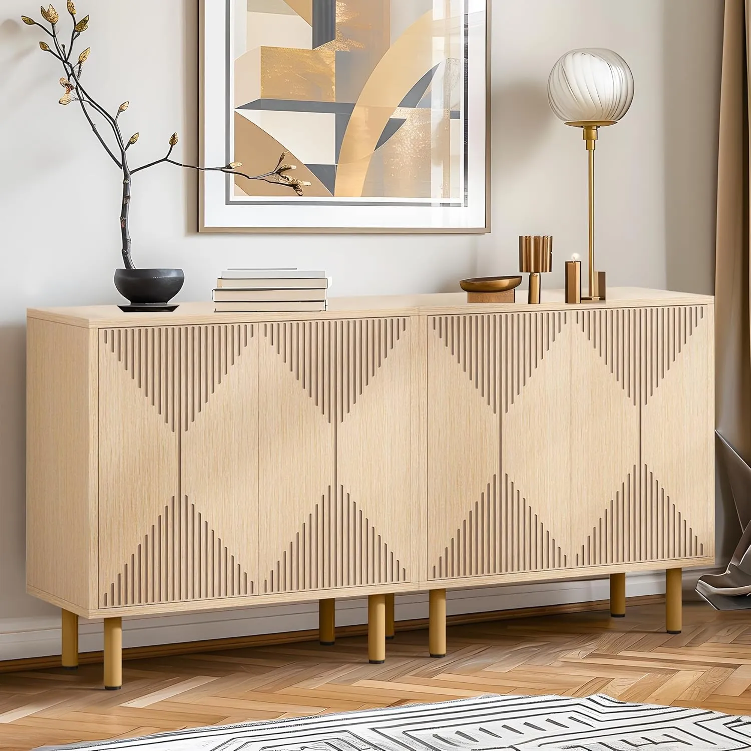 NicBex Modern Sideboard Cabinet,Large Buffet Storage Cabinet with Shelves, Accent Sideboard Buffet Cabinet for Living Room and Entryway,Set of 2,Walnut