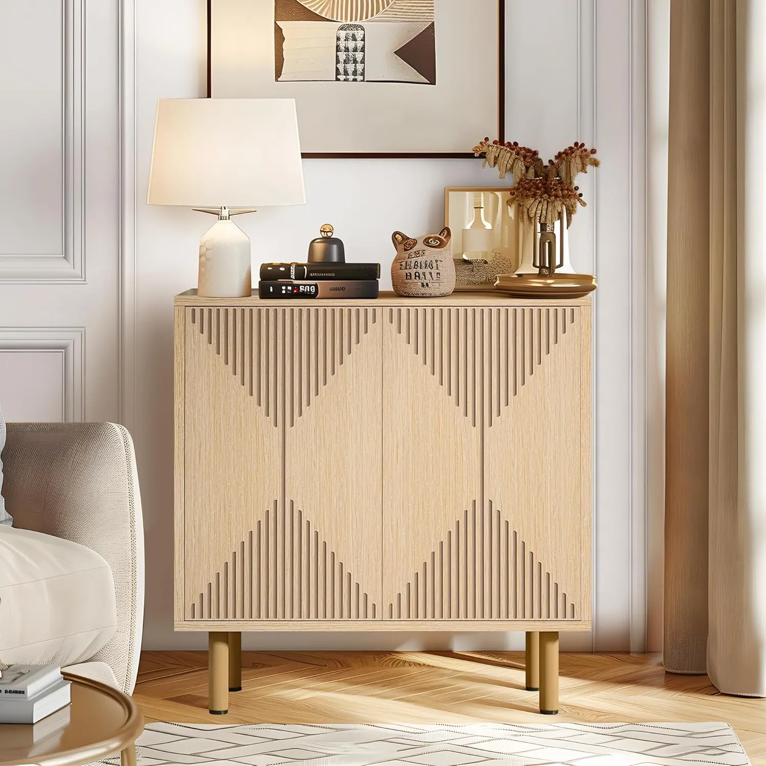 NicBex Modern Sideboard Cabinet,Large Buffet Storage Cabinet with Shelves, Accent Sideboard Buffet Cabinet for Living Room and Entryway,Set of 2,Walnut