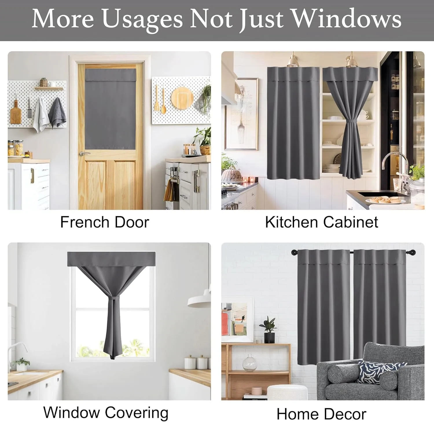 NICETOWN Portable Blackout Small Curtains for Kitchen, Thermal Lnsulated Self-Adhesive Short Curtain Drapes for Baby Nursery/Storage Room Bathroom Basement, 1 Panel (Grey, 42" W x 48" L)