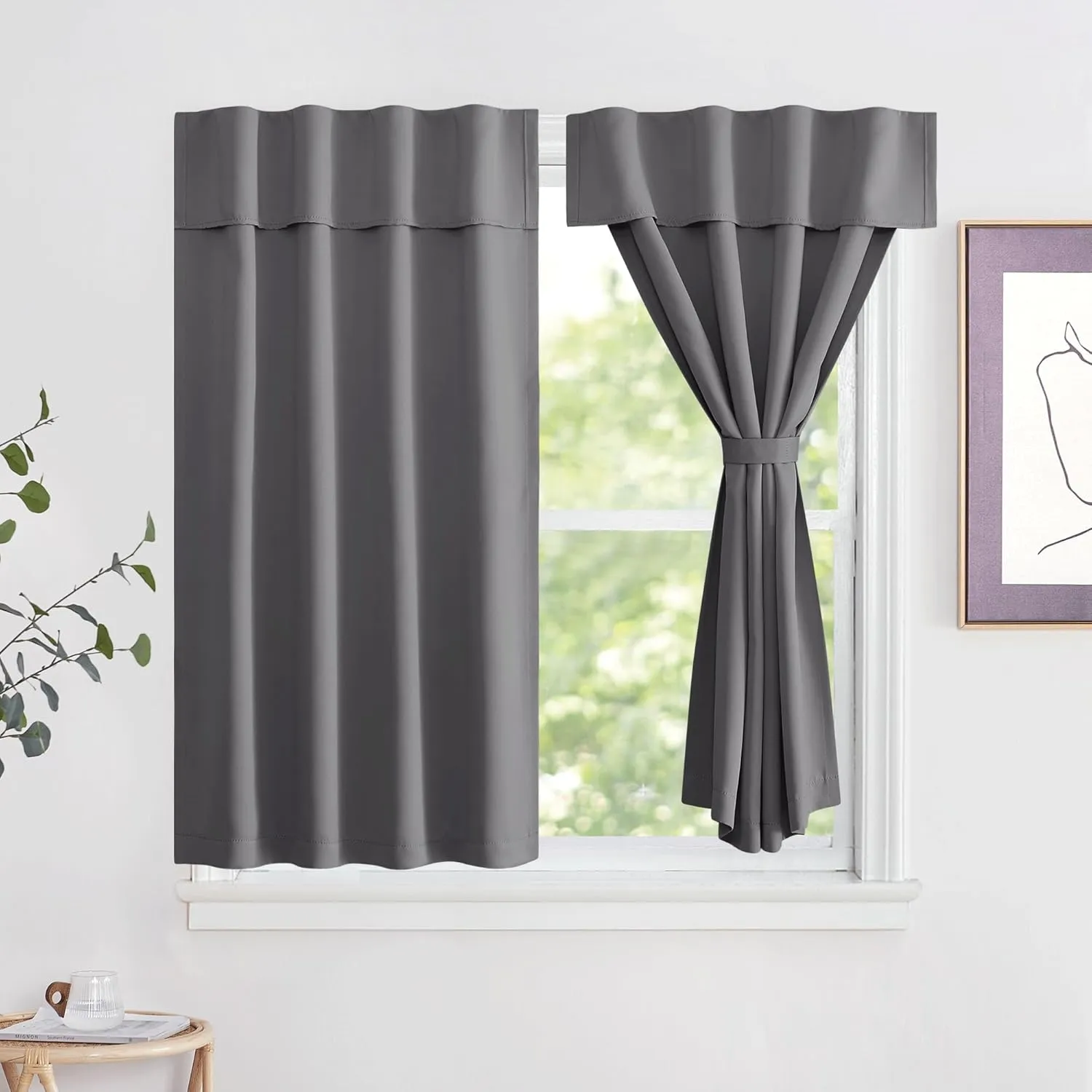 NICETOWN Portable Blackout Small Curtains for Kitchen, Thermal Lnsulated Self-Adhesive Short Curtain Drapes for Baby Nursery/Storage Room Bathroom Basement, 1 Panel (Grey, 42" W x 48" L)
