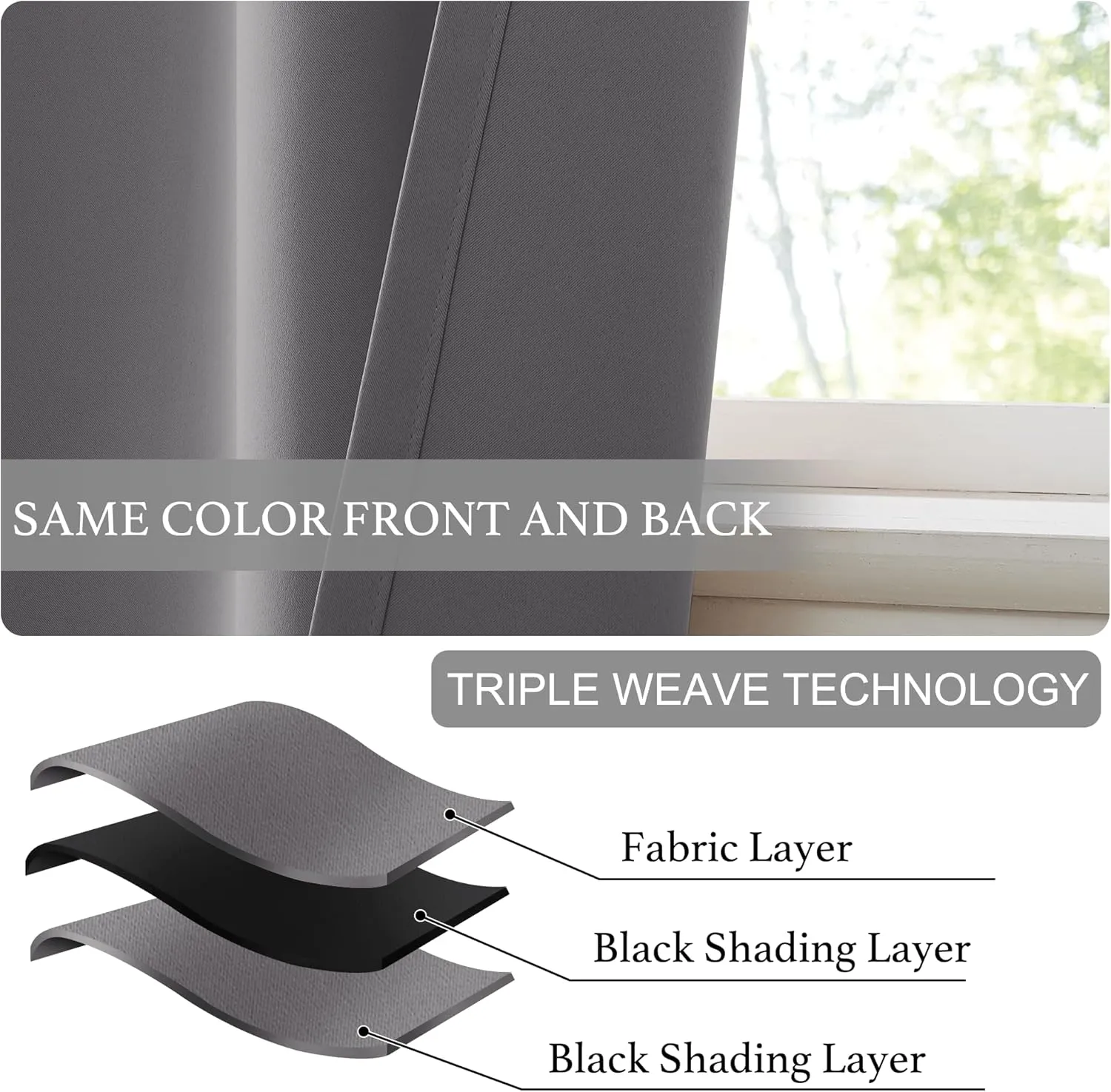 NICETOWN Portable Blackout Small Curtains for Kitchen, Thermal Lnsulated Self-Adhesive Short Curtain Drapes for Baby Nursery/Storage Room Bathroom Basement, 1 Panel (Grey, 42" W x 48" L)