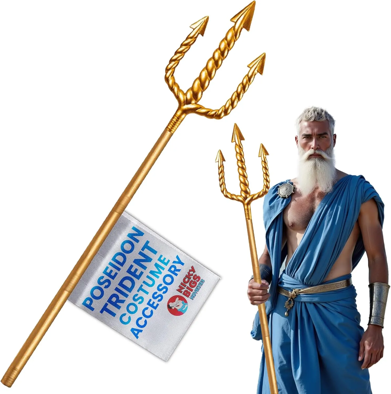 Nicky Bigs Novelties Adult Trident Staff 5pc Set King Neptune Trident Classic Costume Devil Pitchfork Accessory Prop Gold