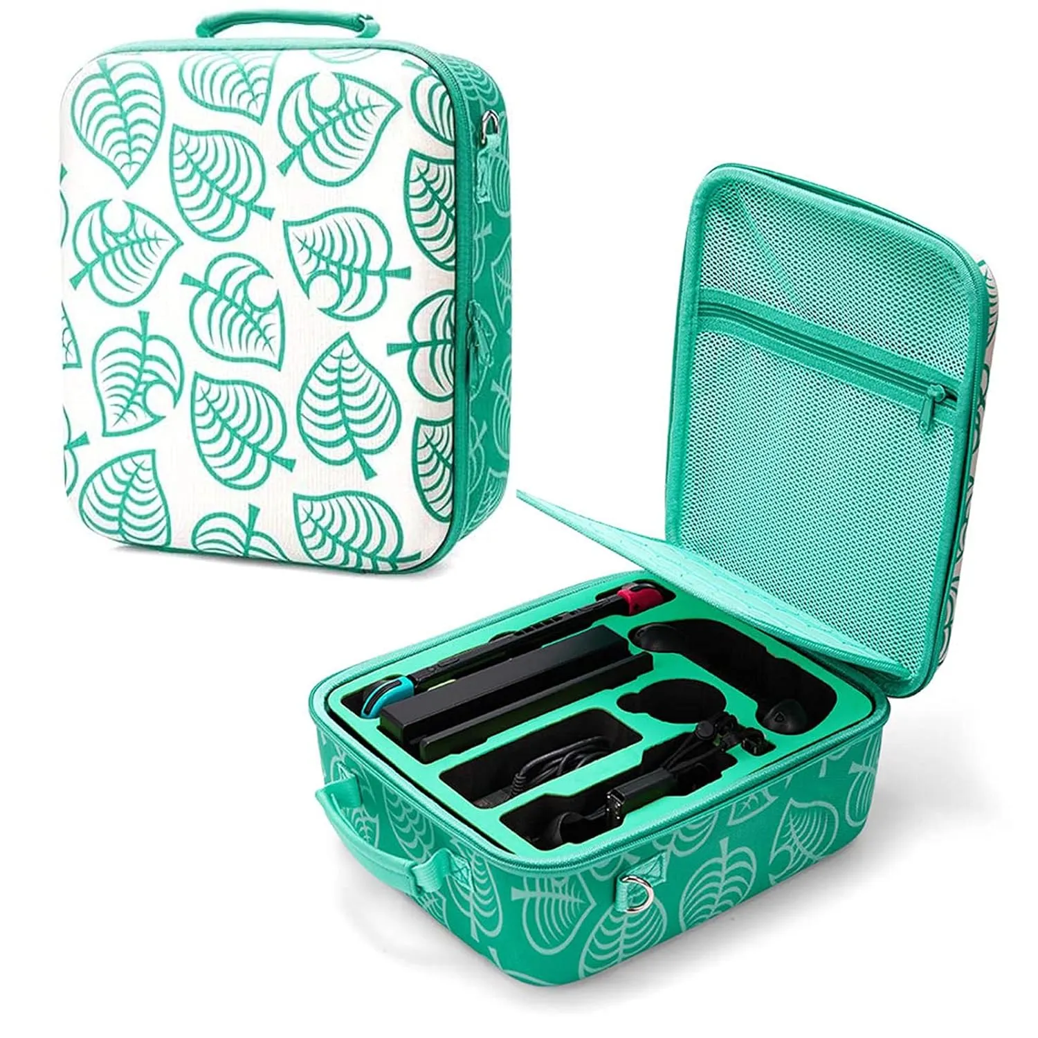 Nintendo Switch Deluxe Carrying Case-Turquoise Storage Bag with Handle and Shoulder Strap Fits Complete Switch System Console Switch Dock  Pro Controller  Joy-Con grip  Poke Ball Plus & Accessories.