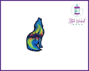 Northern Lights Wolf, Fully Embroidered Patch