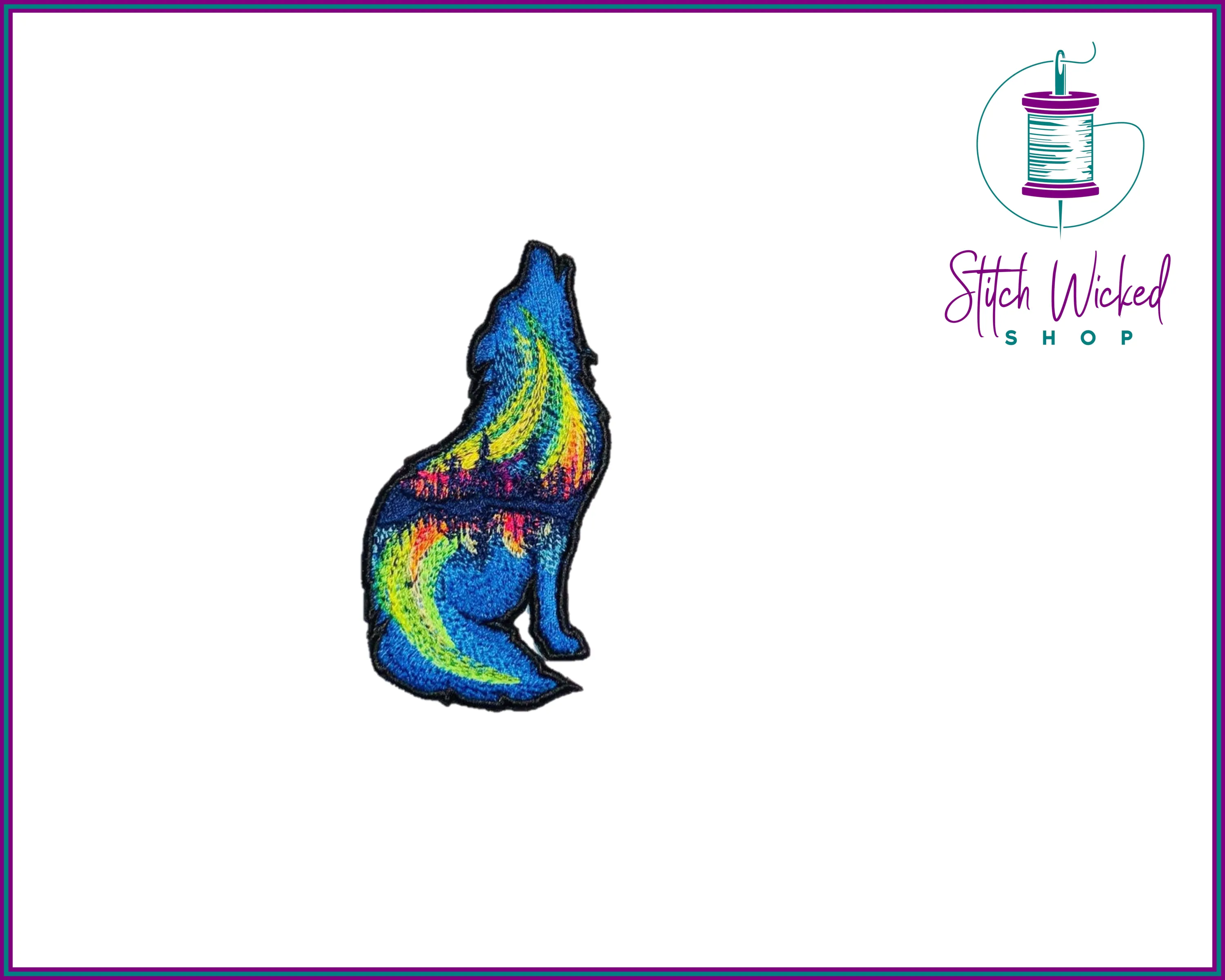 Northern Lights Wolf, Fully Embroidered Patch