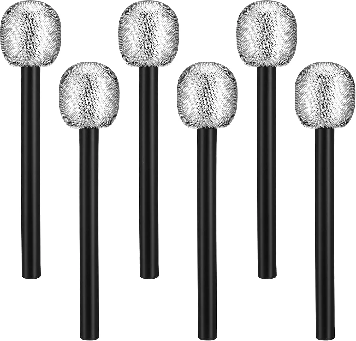 NUOBESTY Kids Microphone 6Pcs Glittered Silver Pretend Toy Microphone Fake Mic Accessory for Costume Prop Birthday Party Favors