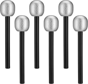 NUOBESTY Kids Microphone 6Pcs Glittered Silver Pretend Toy Microphone Fake Mic Accessory for Costume Prop Birthday Party Favors