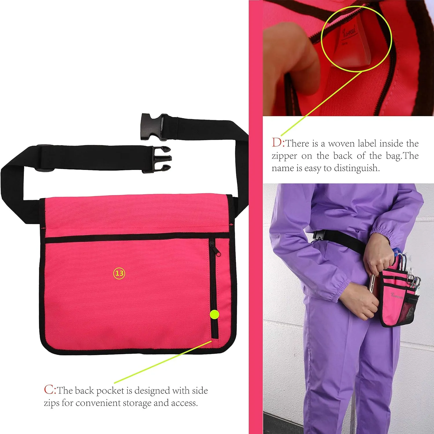 Nurse Storage Bag Multifunctional Nurse Storage Bag, Medical Kit Practical Waist Bag Nurse Pocket Storage Bag (Pink)