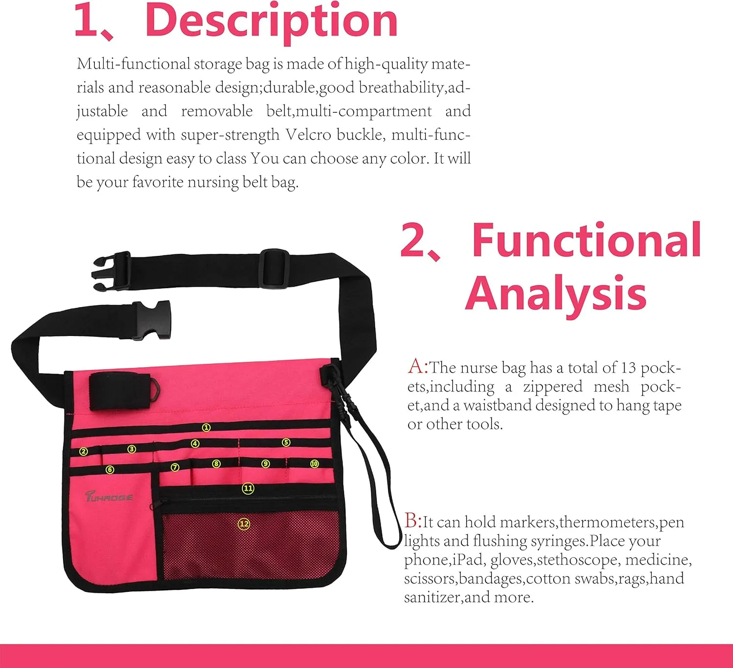 Nurse Storage Bag Multifunctional Nurse Storage Bag, Medical Kit Practical Waist Bag Nurse Pocket Storage Bag (Pink)