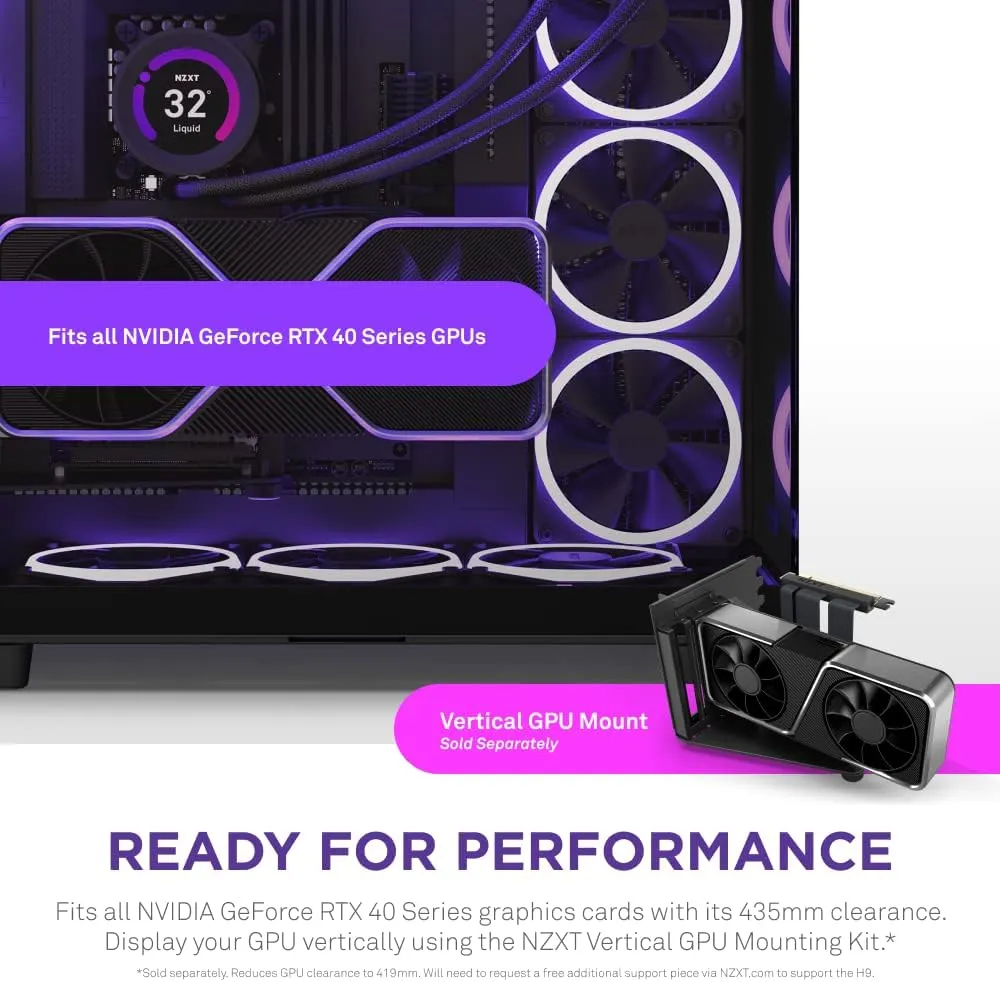 NZXT H9 Elite Dual-Chamber ATX Mid-Tower PC Gaming Case - Includes 3 x 120mm F120 RGB Duo Fans w/ Controller - Glass Front, Top & Side Panels - 360mm Radiator Support - Cable Management - Black