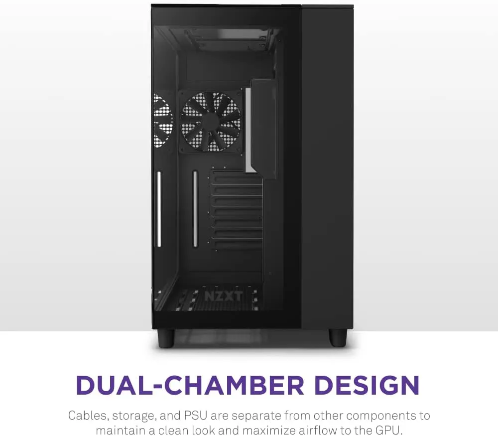 NZXT H9 Elite Dual-Chamber ATX Mid-Tower PC Gaming Case - Includes 3 x 120mm F120 RGB Duo Fans w/ Controller - Glass Front, Top & Side Panels - 360mm Radiator Support - Cable Management - Black