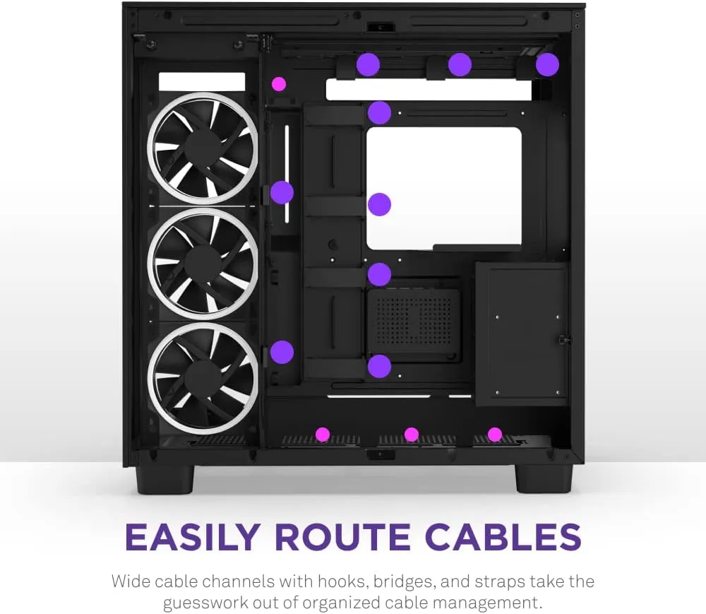 NZXT H9 Elite Dual-Chamber ATX Mid-Tower PC Gaming Case - Includes 3 x 120mm F120 RGB Duo Fans w/ Controller - Glass Front, Top & Side Panels - 360mm Radiator Support - Cable Management - Black