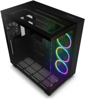 NZXT H9 Elite Dual-Chamber ATX Mid-Tower PC Gaming Case - Includes 3 x 120mm F120 RGB Duo Fans w/ Controller - Glass Front, Top & Side Panels - 360mm Radiator Support - Cable Management - Black