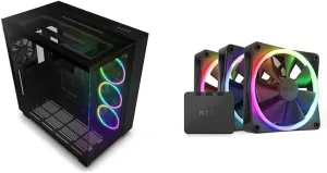 NZXT H9 Mid-Tower Gaming PC Case - 3 RGB Fans, Glass Panels, 360mm Radiator Support & F120 RGB Fans - RF-R12TF-B1 - Advanced RGB Lighting Customization - Whisper Quiet Cooling