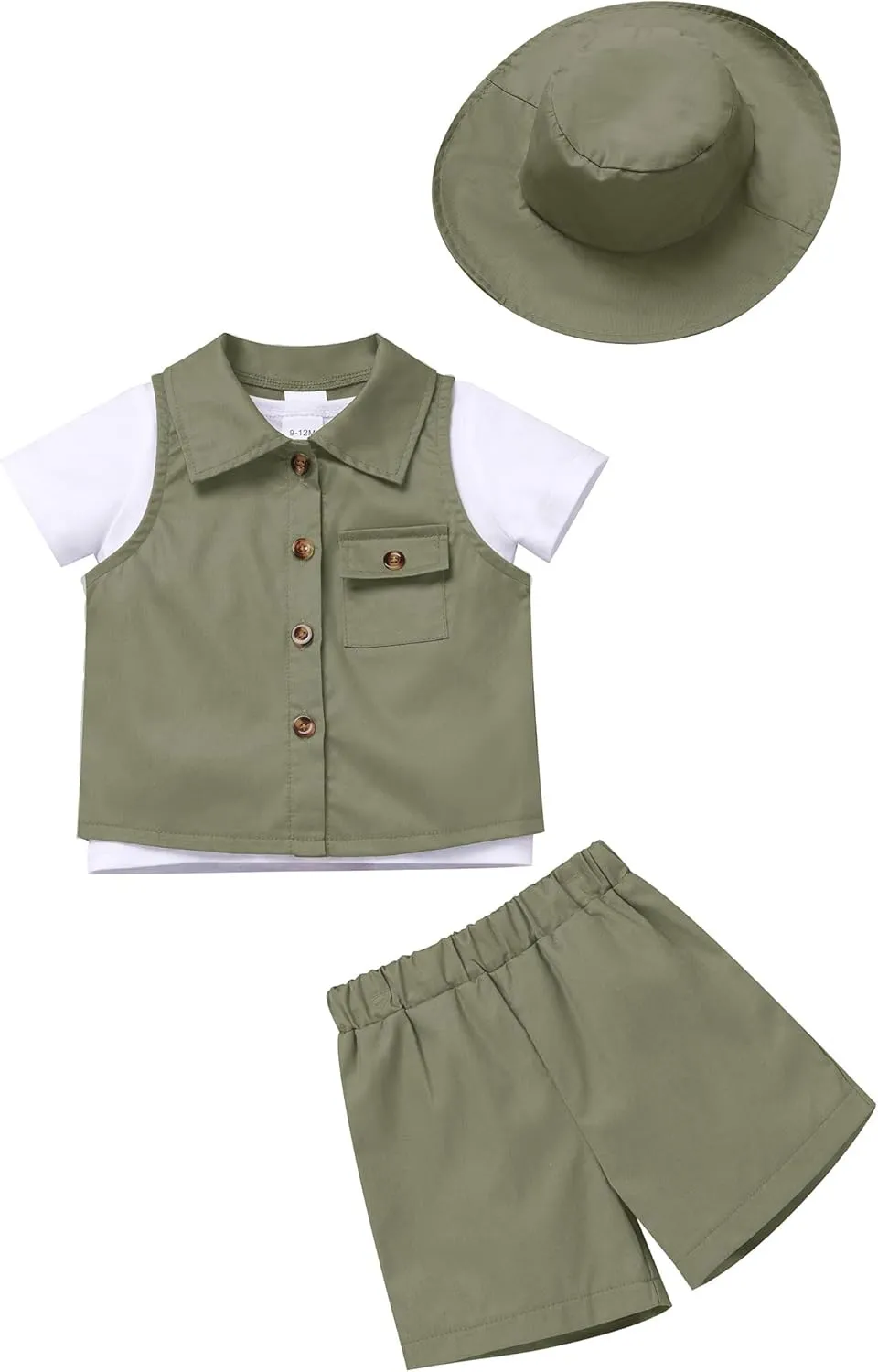 OBEEII Toddler Baby Boys Safari First Birthday Outfit Jungle Animal Short Sleeve T-shirt Top Shorts Vest Hat 4PCS Set