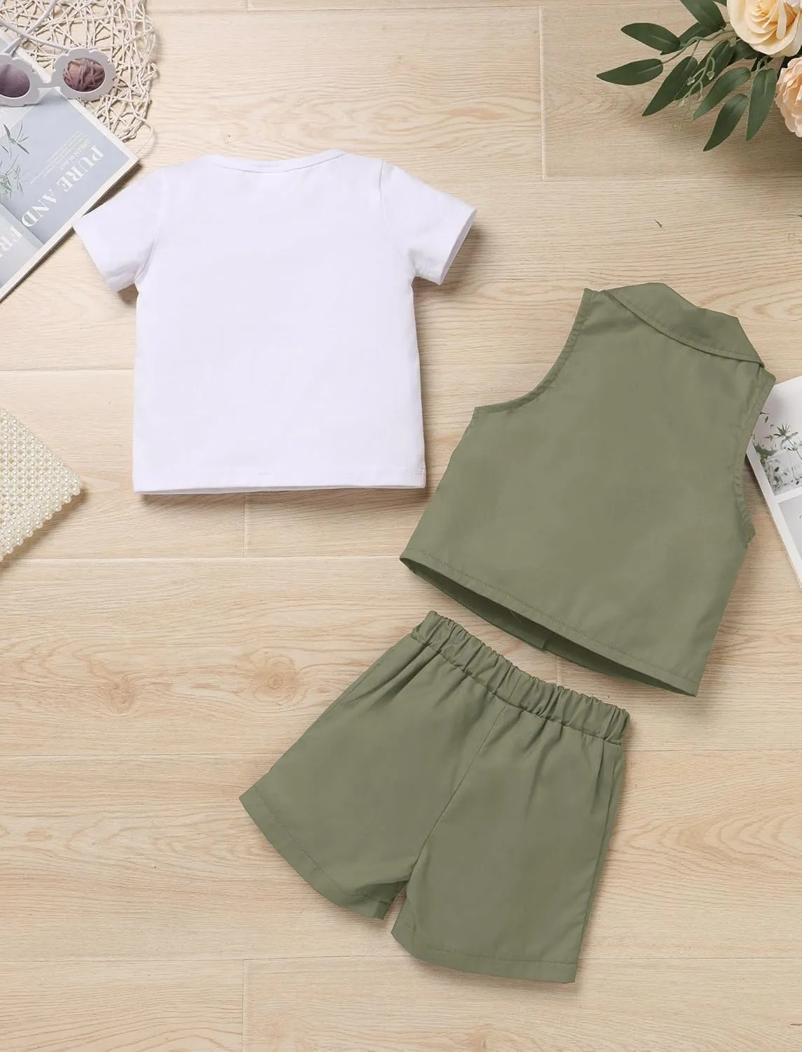 OBEEII Toddler Baby Boys Safari First Birthday Outfit Jungle Animal Short Sleeve T-shirt Top Shorts Vest Hat 4PCS Set