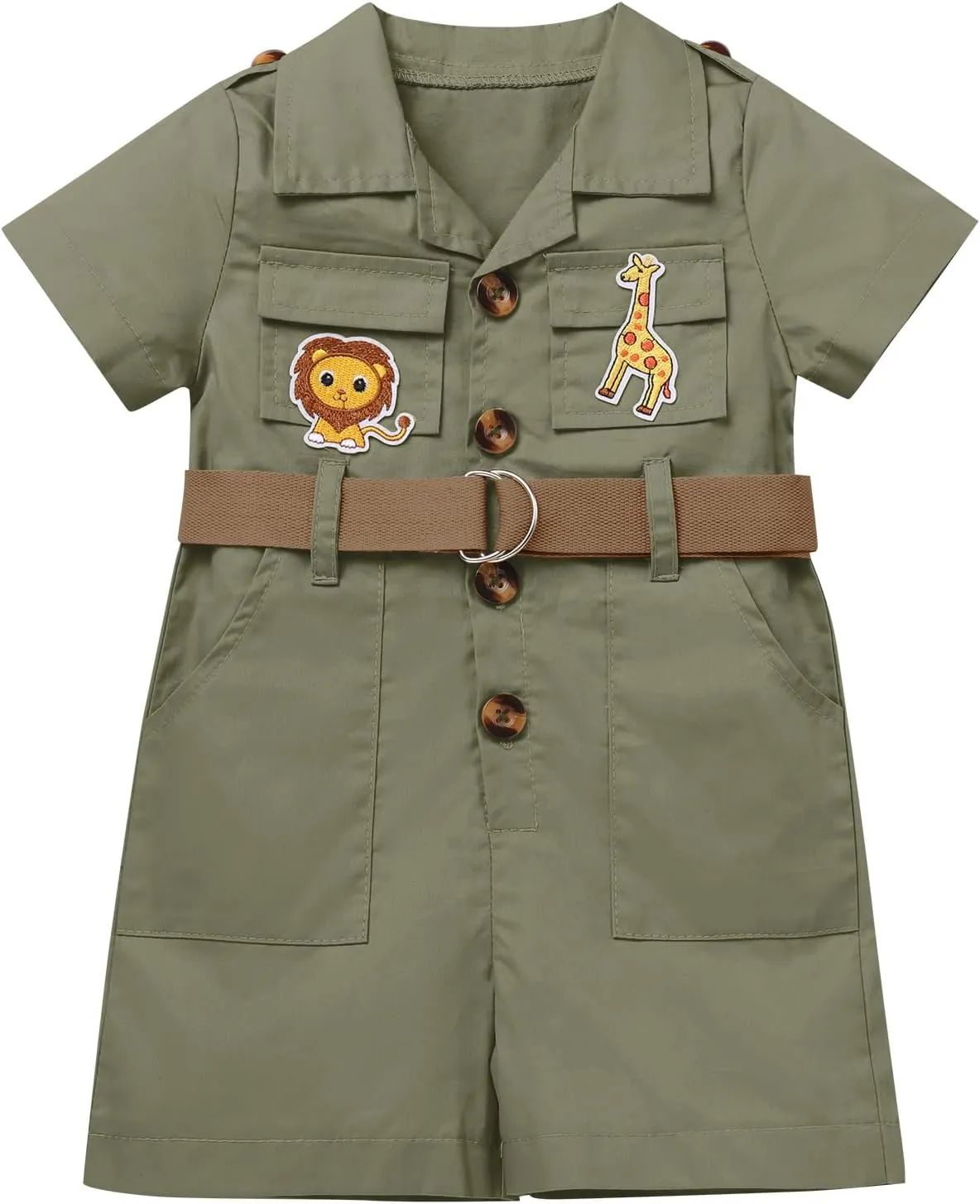 OBEEII Toddler Baby Safari Outfit Short Sleeve Jumpsuit   Hat Explorer Set Wild One Birthday Cake Smash Photoshoot