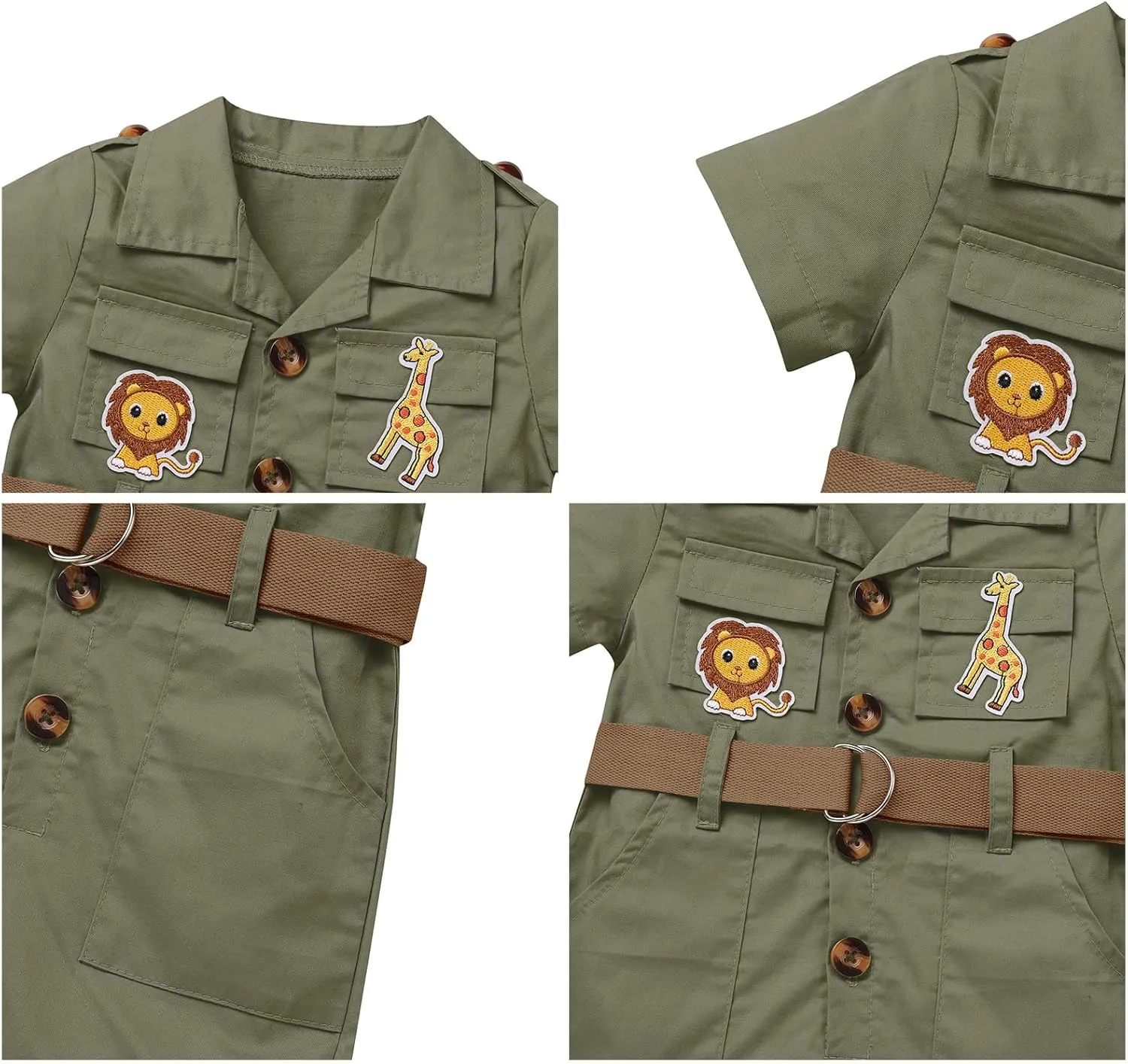 OBEEII Toddler Baby Safari Outfit Short Sleeve Jumpsuit   Hat Explorer Set Wild One Birthday Cake Smash Photoshoot