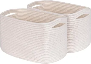 Off White Storage Cubes Baskets Bins for Shelves - Set of 2 Rectangular Closet Organizers, Woven Rope Baskets for Baby Nursery