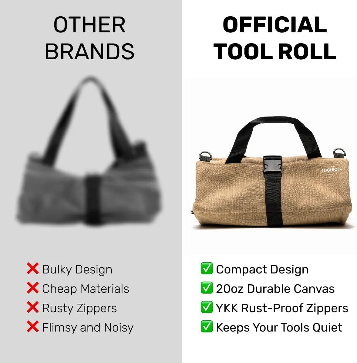 Official Voyager Tool Roll Bag - Easy to Carry 5-Pocket Roll Up Tool Bag - Durable 20oz Canvas, Rust-Proof YKK Zippers & Secure Buckle - A Gift for Dads, Mechanics, Electricians & Hobbyists | Black