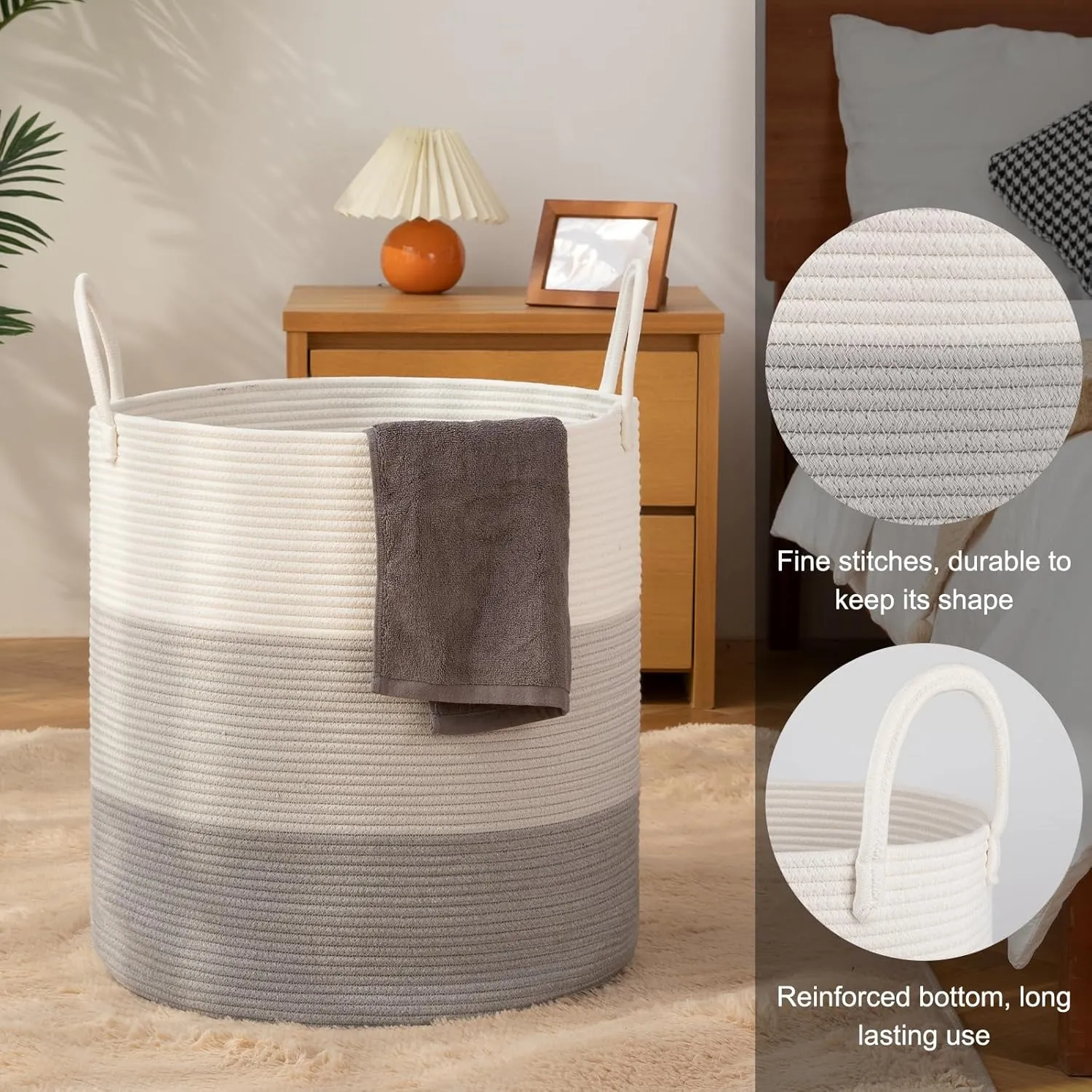 OIAHOMY 100L Laundry Hamper, Dirty Clothes Hamper for Bedroom, Collapsible Laundry Basket, Large Blanket Basket, Nursery Hamper with Handle, Blanket Storage for Living Room-18.5x21inches-Gradient Grey