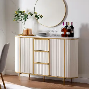 OKD Modern 54" Fluted Sideboard Buffet Cabinet, Buffet Table Coffee Bar Wine Bar Storage Console Cabinet for Dining Room, Living Room, Hallway, Off White