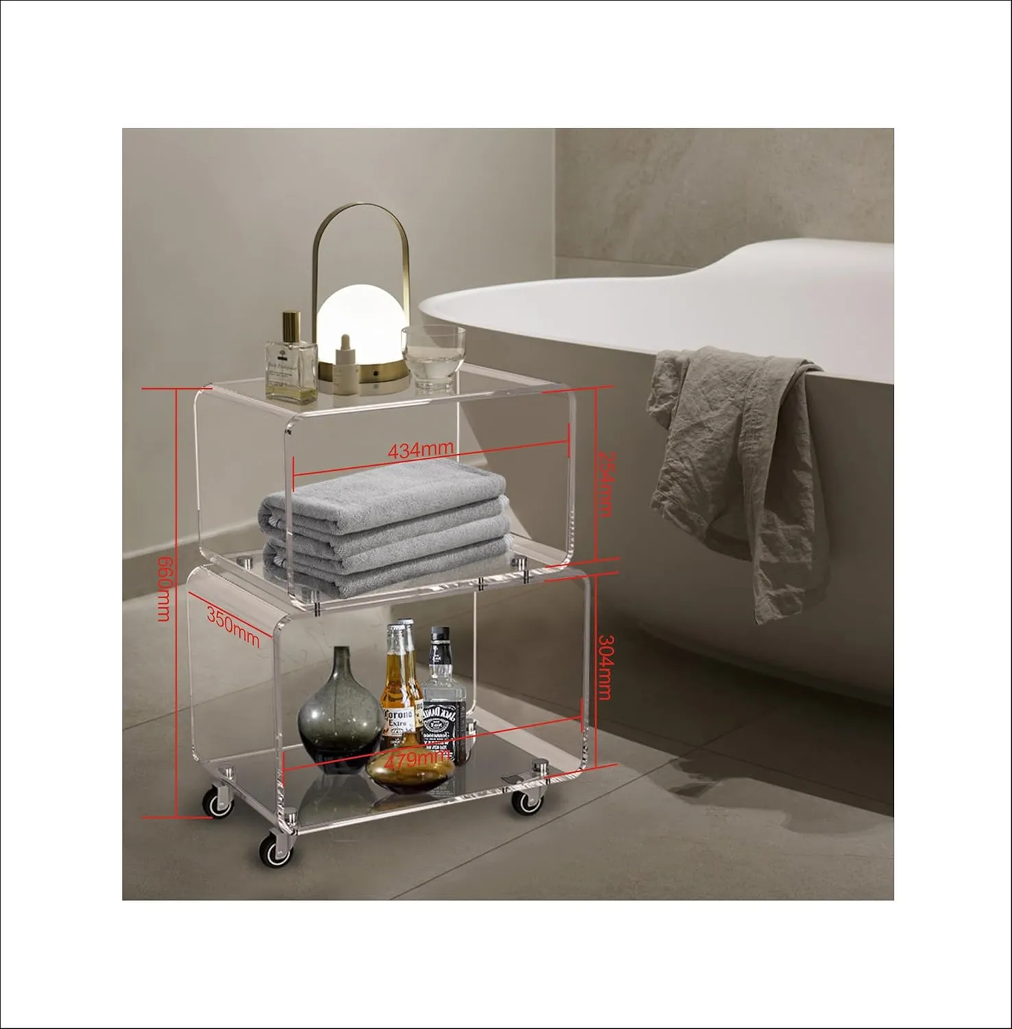 ONELUX 2119 Rolling Utility Cart Tower Rack for Kitchen Bathroom Laundry Dining Room Places,Acrylic Mobile Storage Cart On Wheels