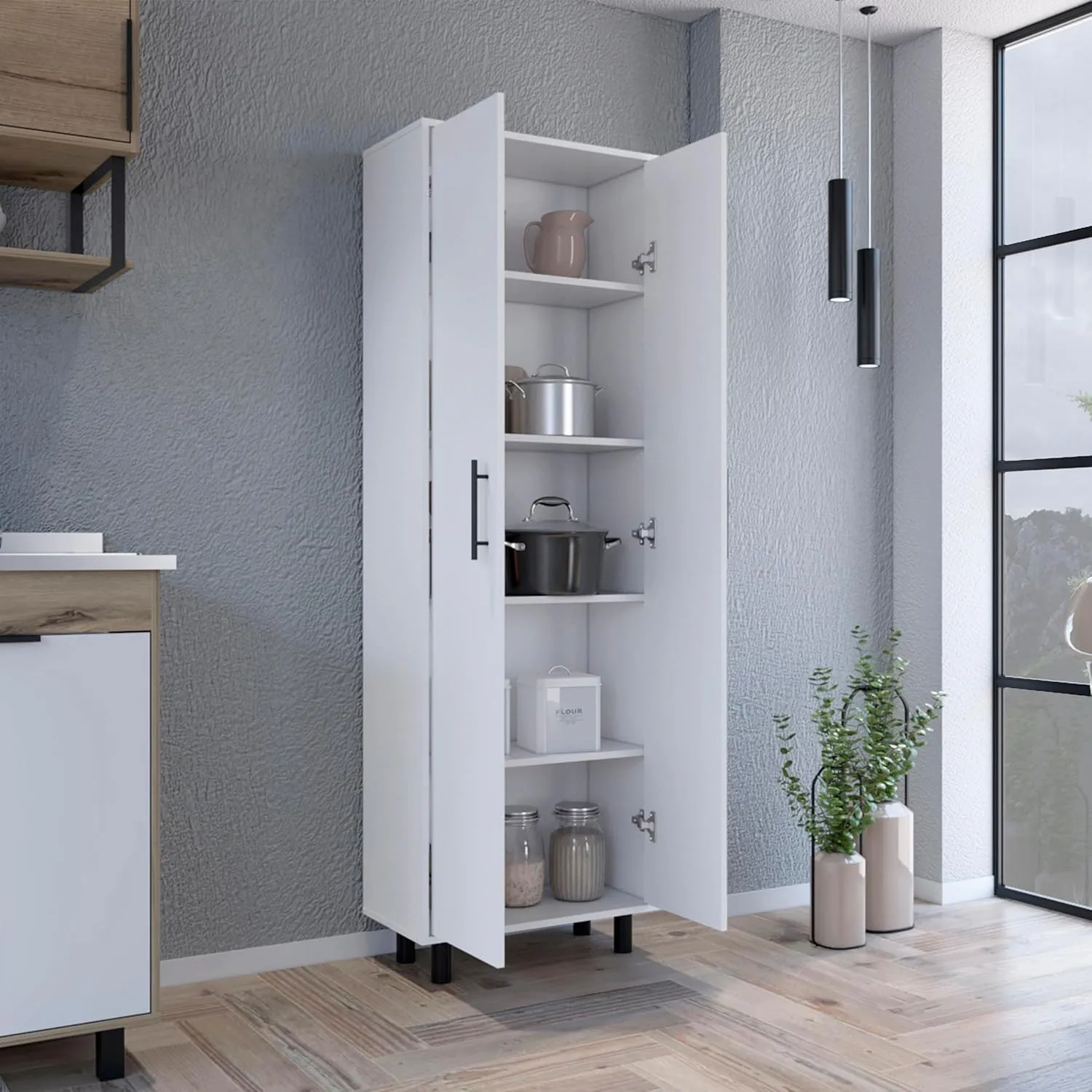 Organize Your Home with Multistorage Manacor Shelving Unit, Five Spacious Shelves, Elegant White Finish