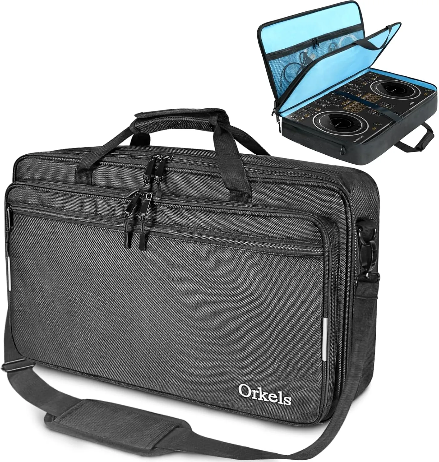 ORKELS DJ Controller Bag Case Compatible with DDJ-REV1/DDJ-SR2/OMNIS-DUO/Mixtrack Platinum FX DJ Controller, DJ Storage Travel Protective Carrying Bag with Shoulder Strap (M-23.6''Wx15.4''Dx4.7''H)