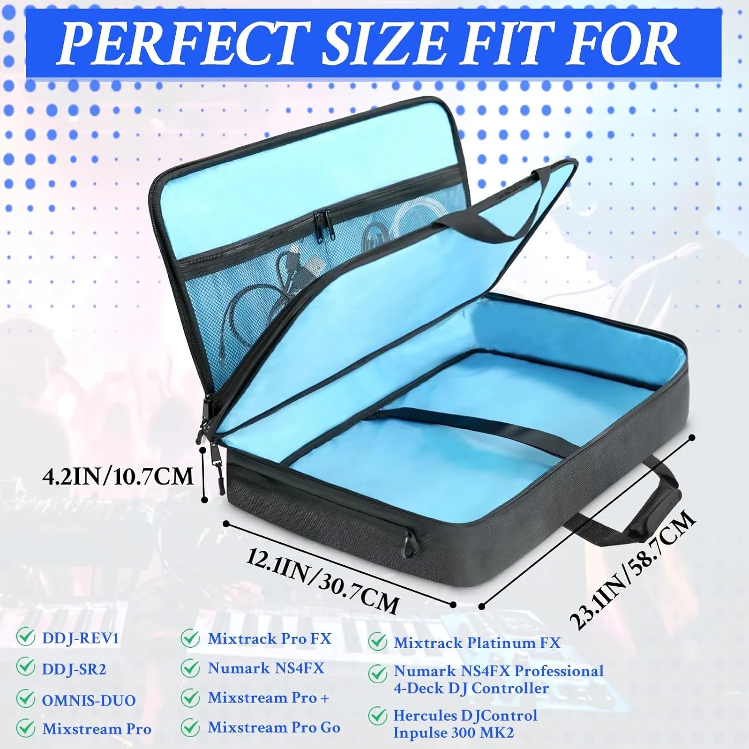 ORKELS DJ Controller Bag Case Compatible with DDJ-REV1/DDJ-SR2/OMNIS-DUO/Mixtrack Platinum FX DJ Controller, DJ Storage Travel Protective Carrying Bag with Shoulder Strap (M-23.6''Wx15.4''Dx4.7''H)