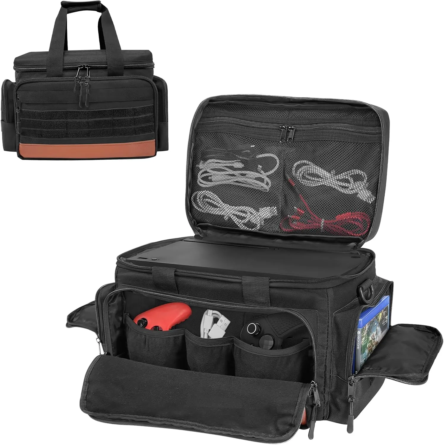 ORKELS Travel Carrying Case for Xbox Series X/S - Tactical Console Bag with Storage Pockets for Controllers, Discs, Headsets & Accessories - Black