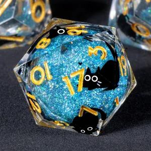 OUKELANWO Cat Liquid Core DND Dice Set, Blue and Gold 7 Pcs Resin D&D Dice, Sharp Edged Role Playing Dice D20 D12 D10 D8 D6 D4