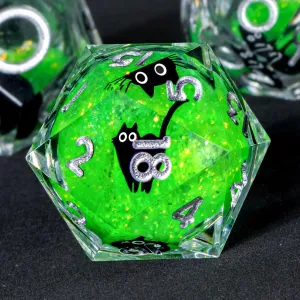 OUKELANWO Cat Liquid Core DND Dice Set, Green 7 Pcs Resin D&D Dice, Sharp Edged Role Playing Dice D20 D12 D10 D8 D6 D4