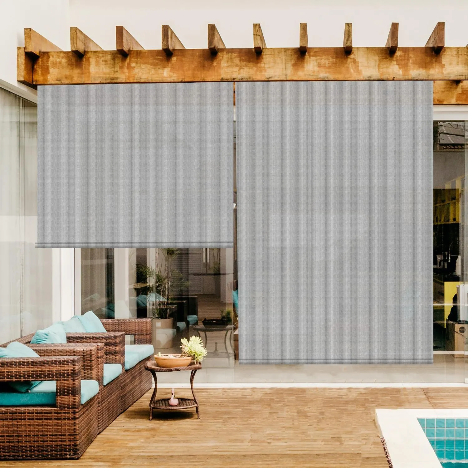 Outdoor Roller Shades Window Blinds for Porch Screen Deck Pergola Patio Balcony Gazebo Privacy Sunshade Roll Up Outdoor 8'W x 6'H Standard Size Light Grey