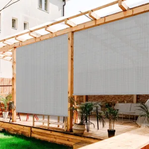 Outdoor Roller Shades Window Blinds for Porch Screen Deck Pergola Patio Balcony Gazebo Privacy Sunshade Roll Up Outdoor 8'W x 6'H Standard Size Light Grey