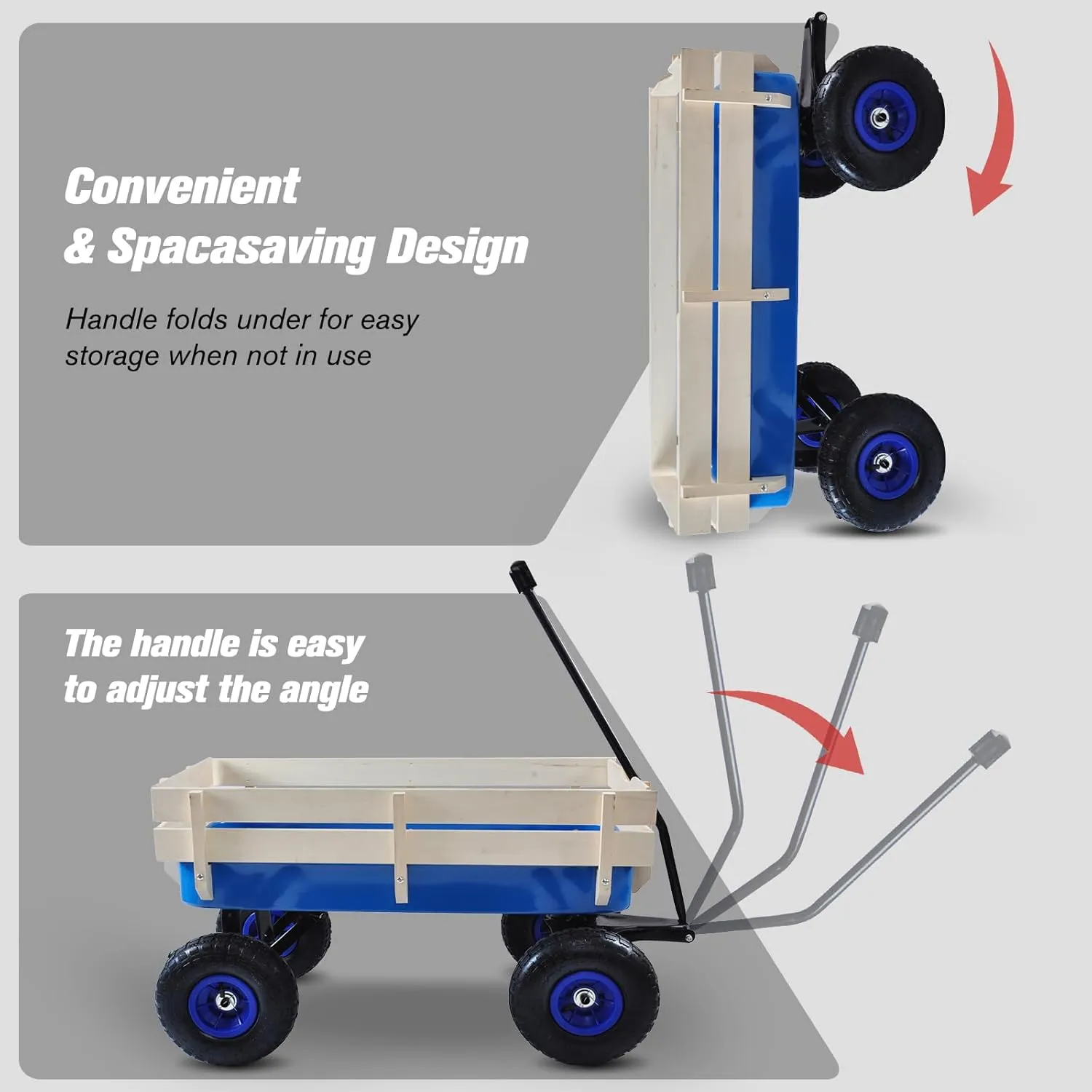 Outdoor Wagon All Terrain Rally Vehicle, (with Removable Wooden Side Panels Pneumatic Tires) Big Foot Board Car Christmas Kids Car Outdoor Camping All Terrain Rally Vehicle (Blue)