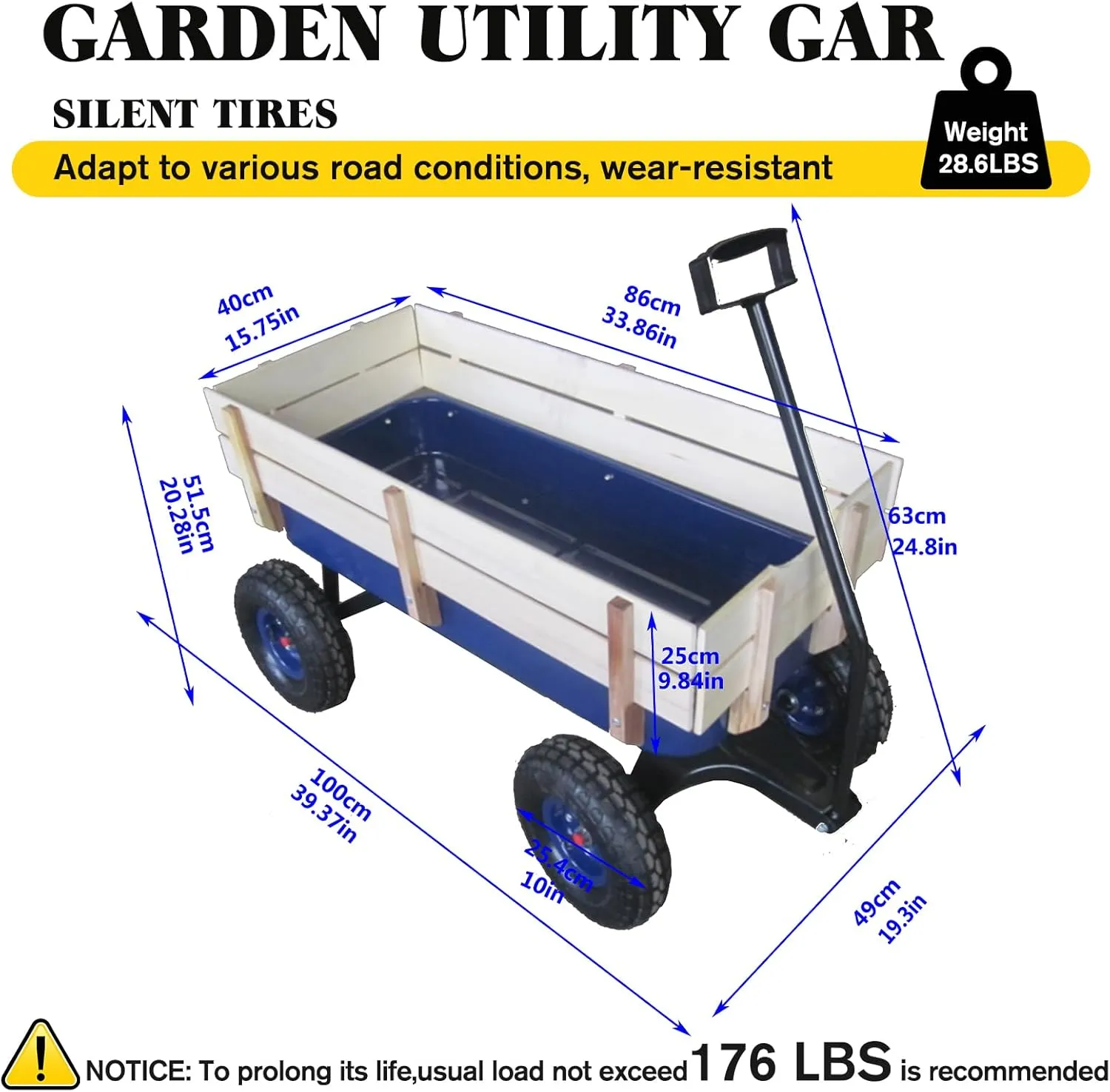 Outdoor Wagon All Terrain Rally Vehicle, (with Removable Wooden Side Panels Pneumatic Tires) Big Foot Board Car Christmas Kids Car Outdoor Camping All Terrain Rally Vehicle (Blue)