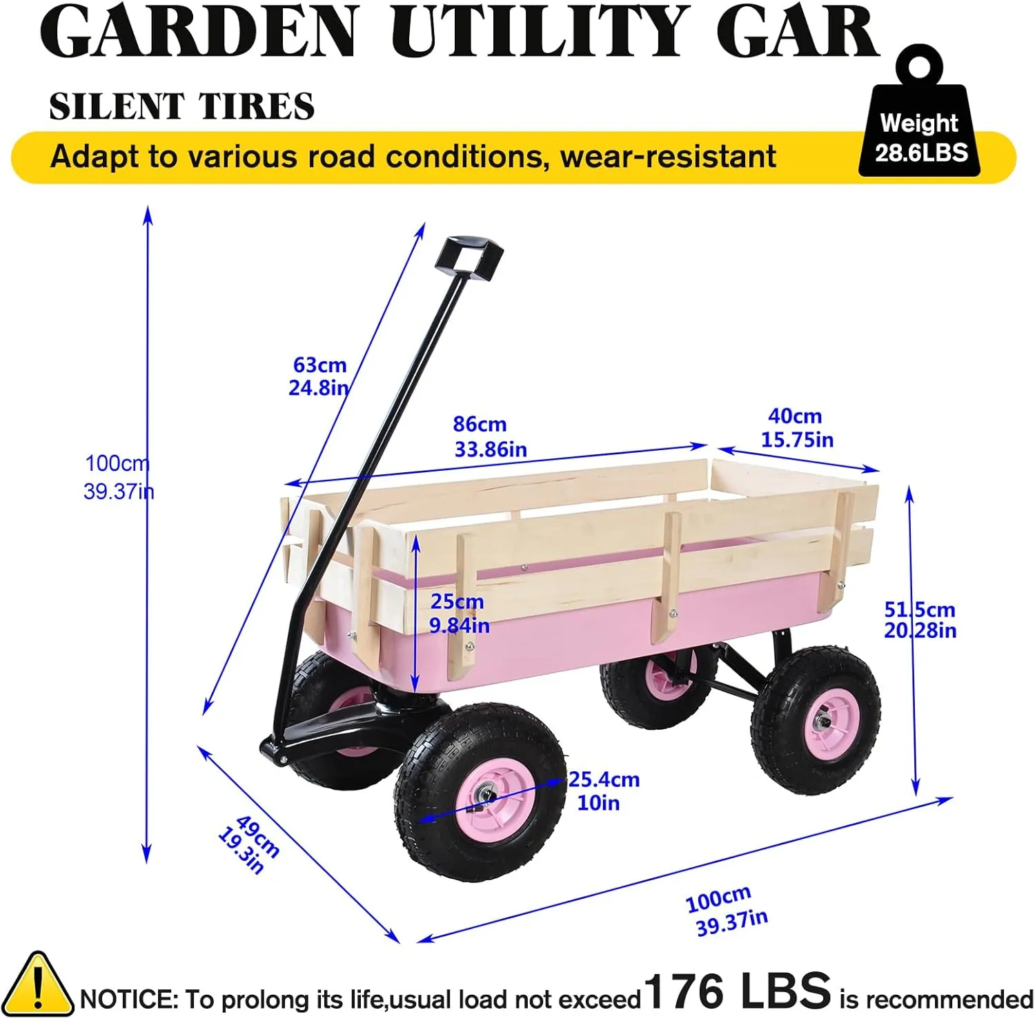 Outdoor Wagon All Terrain Rally Vehicle, (with Removable Wooden Side Panels Pneumatic Tires) Big Foot Board Car Christmas Kids Car Outdoor Camping All Terrain Rally Vehicle (Pink)