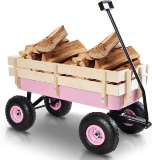 Outdoor Wagon All Terrain Rally Vehicle, (with Removable Wooden Side Panels Pneumatic Tires) Big Foot Board Car Christmas Kids Car Outdoor Camping All Terrain Rally Vehicle (Pink)