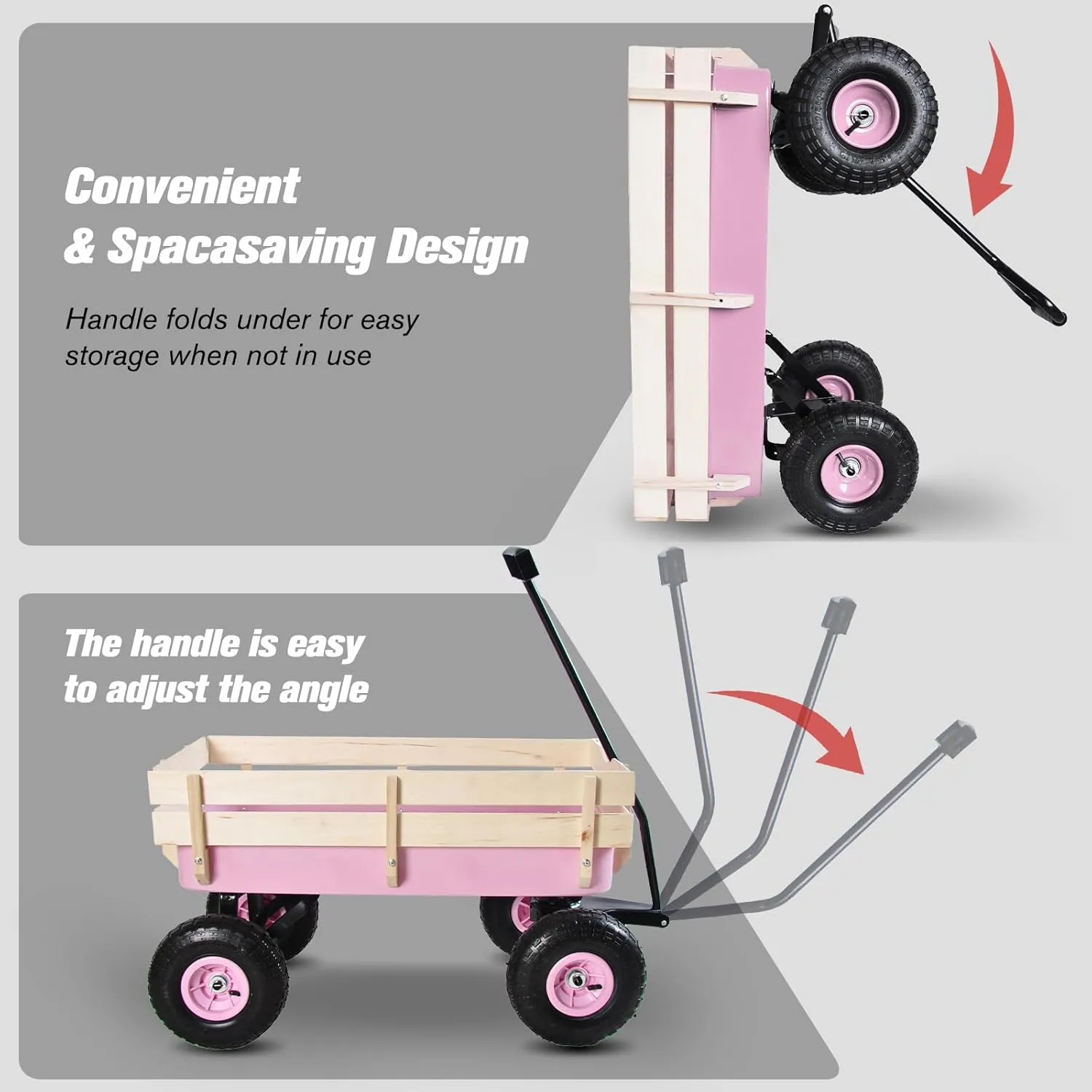 Outdoor Wagon All Terrain Rally Vehicle, (with Removable Wooden Side Panels Pneumatic Tires) Big Foot Board Car Christmas Kids Car Outdoor Camping All Terrain Rally Vehicle (Pink)