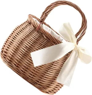 Outdoor Woven Beach Bag Straw Flower Basket Hand-woven Wicker Storage Rural Style Hand Basket