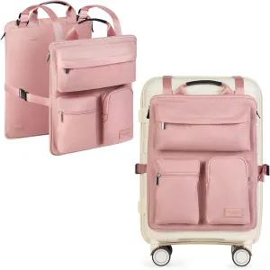 Over Luggage Organizer for Carry On Bag or Suitcase with Storage Pockets, 16” Laptop Sleeve with Handle, Travel Accessories Bag, Slide On Luggage Harness with Adjustable Straps (Pink)