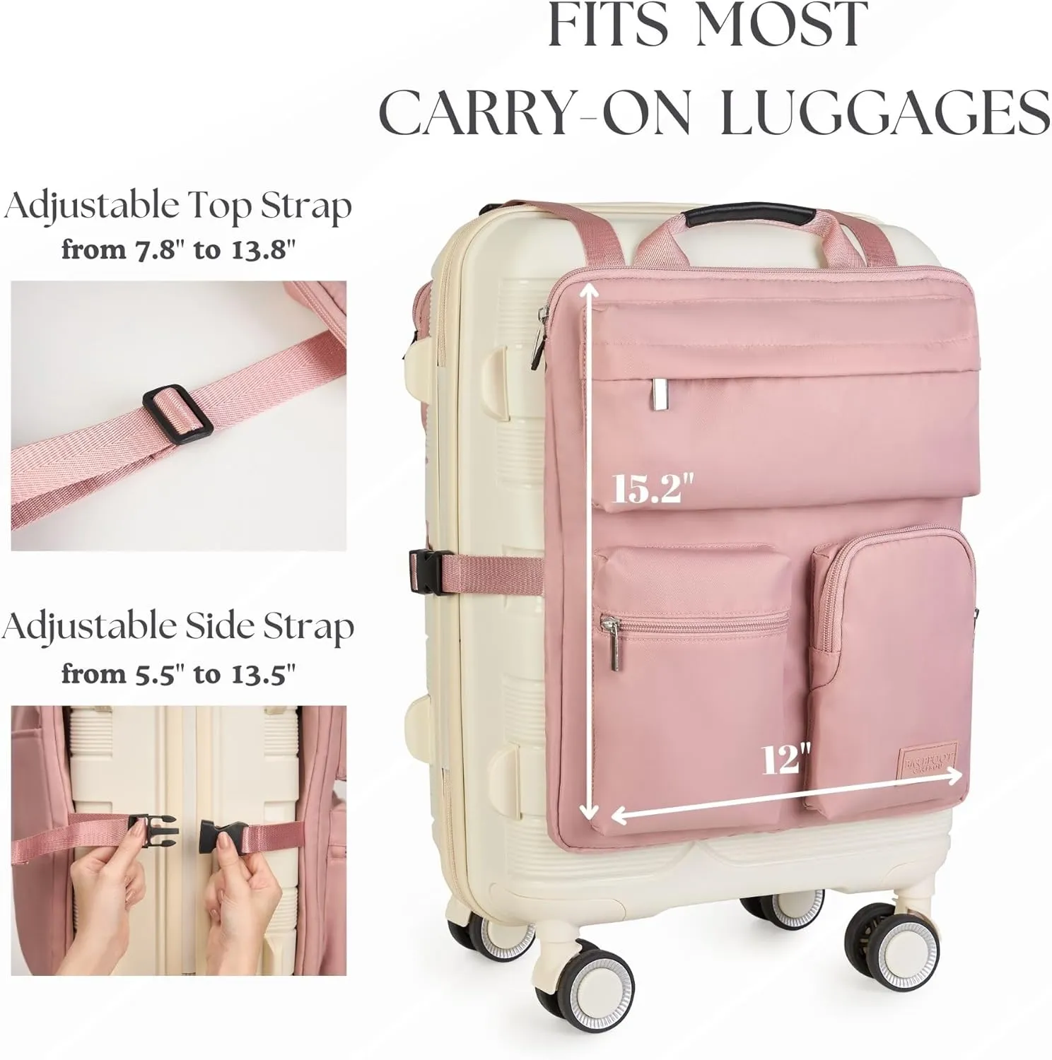 Over Luggage Organizer for Carry On Bag or Suitcase with Storage Pockets, 16” Laptop Sleeve with Handle, Travel Accessories Bag, Slide On Luggage Harness with Adjustable Straps (Pink)