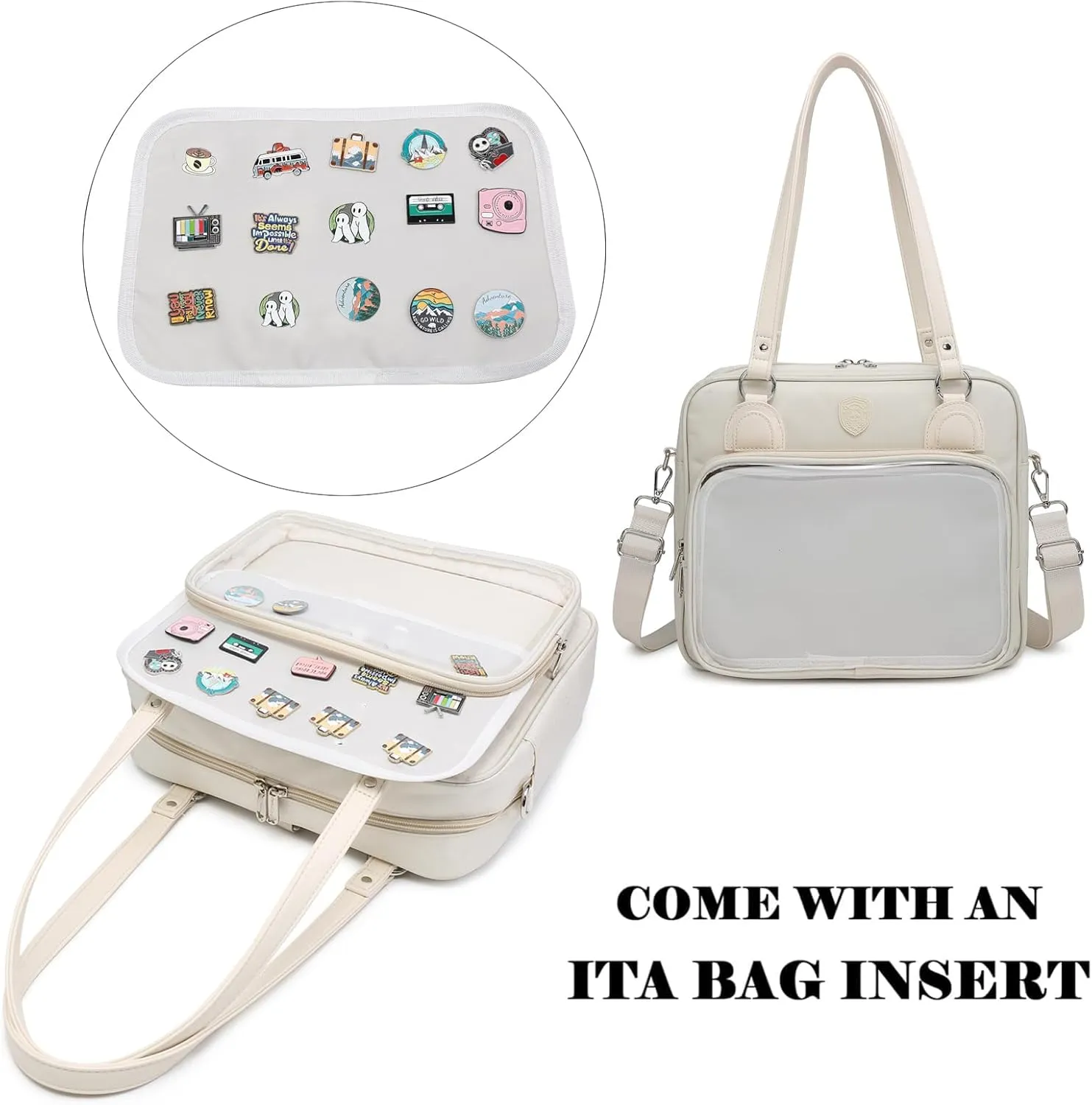 Oxford Ita Bag Crossbody Shoulder Bag Satchel Messenger Backpack Multi-Purpose Pins Display