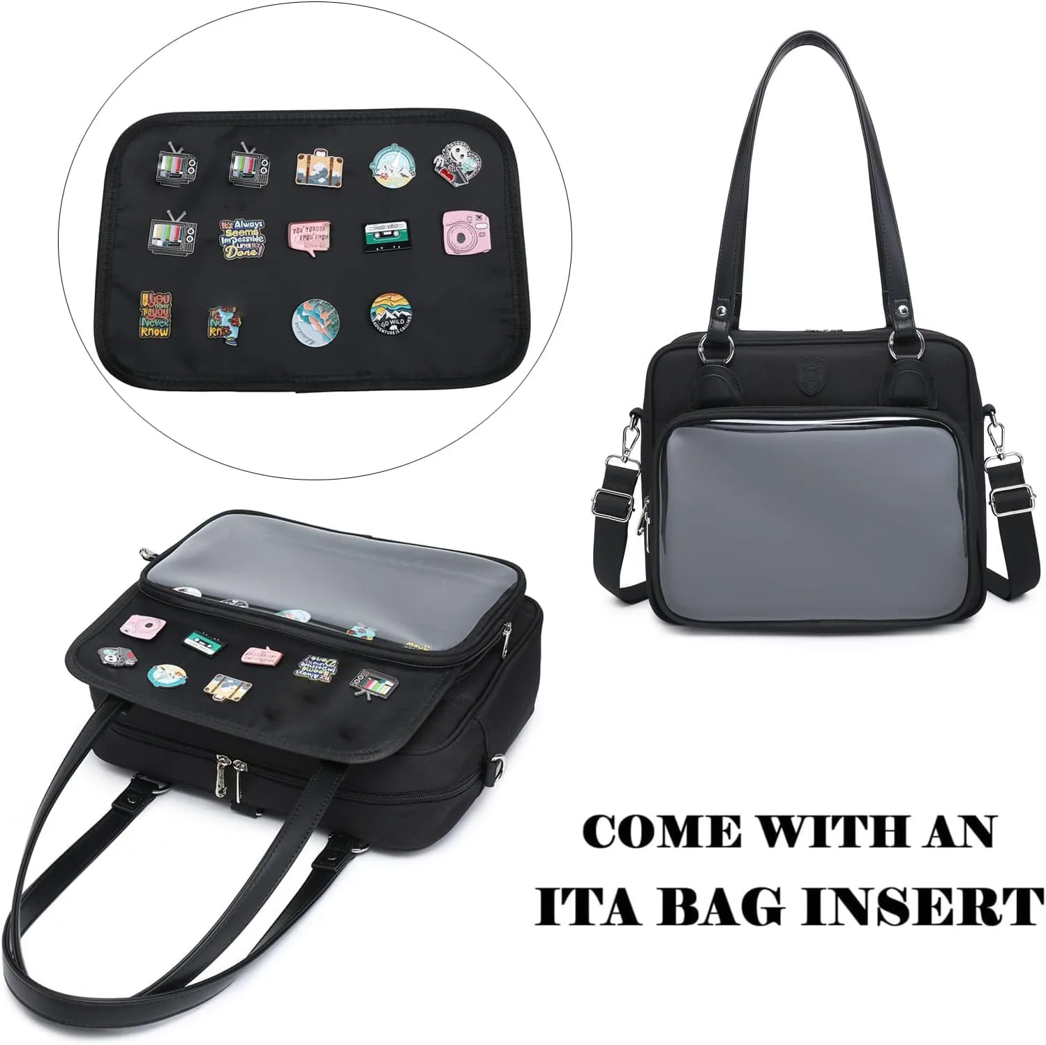 Oxford Ita Bag Crossbody Shoulder Bag Satchel Messenger Backpack Multi-Purpose Pins Display