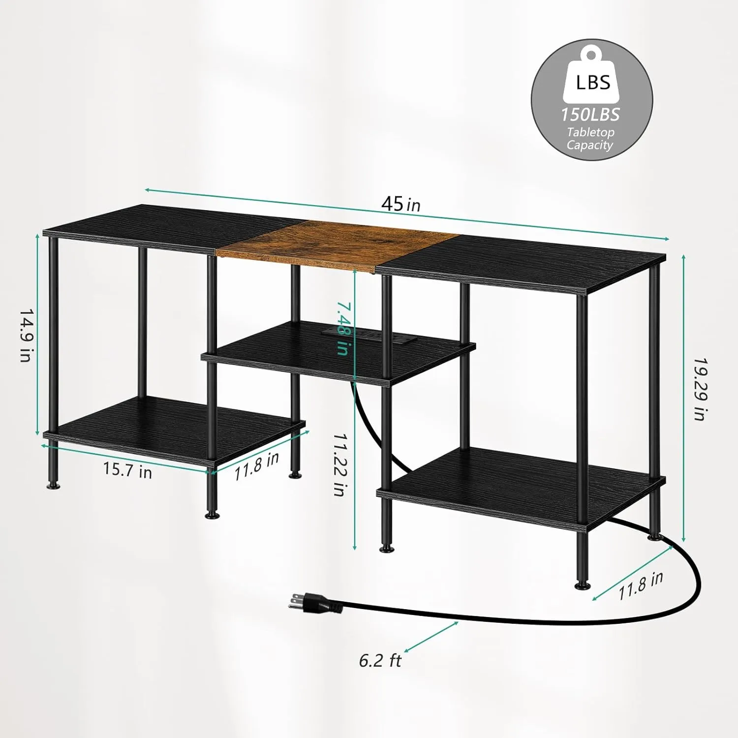 OYEAL Black Bedroom TV Stand with Storage Cabinet up to 50 inch TV, Small TV Console Table with Power Outlets 45 inch Media Entertainment Center for Living Room Bedroom