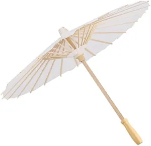 (Pack of 2) Paper Parasol Chinese/Japanese Decorative Umbrella White DIY Painting Decorative Umbrella Wedding Bridal Party Decor Photo Cosplay Prop(60cm / 23.62in)